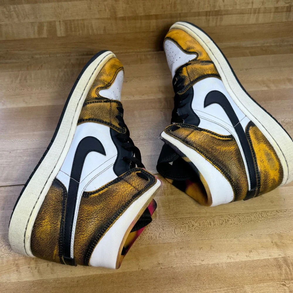Nike Air Jordan 1 Mid SE Wear-Away Taxi Black Yellow DQ8417-071 Mens 12
